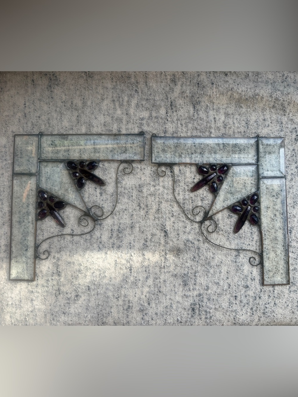 Pair Of Vintage Beveled Stained Glass Corner Window Panels